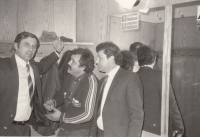 Social event of a cooperative farm, František Zatloukal first from the left, 1980s