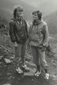 In the Krkonoše Mountains with her sister, 1986, Oldřiška Podracká on the left