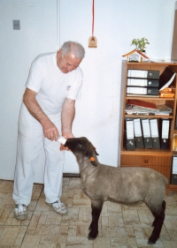 In the office of the bakery in Dolni Benešov with Matěj the sheep. Taken sometime after 2000