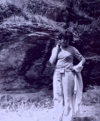 Vlasta Svobodová on a geological survey, 1970s