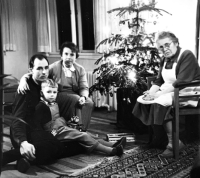 Christmas in Okrouhlice. From left Michal Ambrož, his father Jan Ambrož, mother Božena Zrzavá, great-uncle Jan Zrzavý and grandmother Božena Zrzavá, 1956