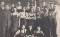 František Chládek (second from left) with workers of his adoptive father Severin Chládek's company, 1930s