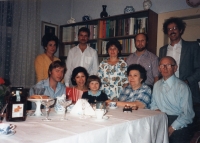 With family. In the front row, second from the left, sister Helena with Otto's daughter Eliška, standing next to Miluska Ottová, mother Amálie Nováková, nee. Mandelová, father Evžen Novák. Above from the left: sister Ruth Potěšilová, nee. Nováková, brother Milan, 1970s