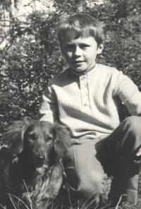 Miloš Müller with the family dog in the late 1960s