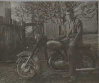 Jan Chloupek on his motorcycle Pionýr 50