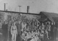 The paramilitary association in Úvaly; Mr. Batlik's workshops in the background, where the weapons were stored, circa 1946-1947