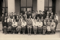 Jiří Fiala (2nd row from the top, third from the right), seventh grade, grammar school Hejčín, Olomouc, 1957, on the photo French language teacher Smýkal