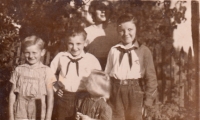 On the left, a witness, brothers and sister with their mother, Dolní Roveň, 1950s