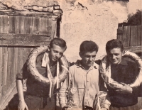 Brother Oldrich in the middle, after motocross races, 1960s
