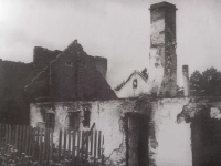 Destroyed houses, Leskovice, 1945