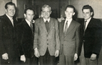 Workers from the reconstruction of the sugar factory in 1957, from left Zbyslav Prejda from Uhlířov, Ladislav Tichý, František Elbl, Antonín Najser and Ladislav Prejda from Uhlířov