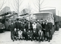 Employees of the State Tractor Station in Opava - Reclamation Centre Department in 1977. Antonín Najser standing second from the left in the radio room