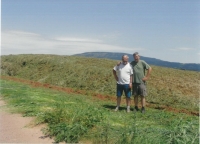 Blahomír on the right with his friend during haying, 2014