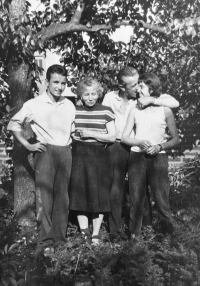 Family after father's return from prison, 1960. Stanislav Mašek, mother Růžena Mašková, father Adolf Mašek and sister Svatava Mašková