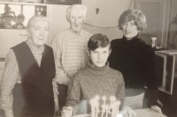 Family photo, birthday celebration of Zbyněk Šimůnek; from left: mother Marie, father Josef, son Zbyněk, witness Helena Šimůnková