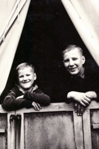 Ivo Dostál and brother Jirka, pioneer camp Jeseník Mýtinka, 1959