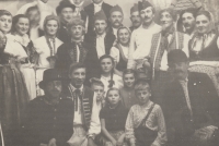 As an amateur theatre actor (bottom centre), Bystřec, 1957