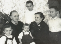 Husband Antonín Tejkl (top centre) with his parents and siblings, 1958