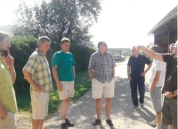 From left: son Jirka, Blahomír, son Jan during the visit of the Minister of Agriculture Mr. Fuksa and the Chairman of the Association of Private Agriculture to the farm, Prosečné, 2011