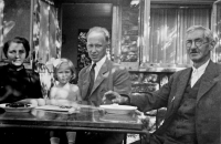 Witness with her father (centre) visiting her grandfather Vaníček (right), August 1944