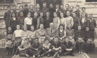 Town school in Jablonné nad Orlicí, František Matějka standing in the bottom row on the right, 1954