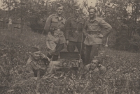 Witness's father Mikuláš Liščinka (far left, top), circa 1945