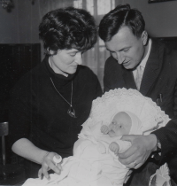 Married couple with their daughter Iveta at the ceremony of welcoming little citizens, 1967