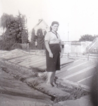 Leopoldina Čermáková in a garden centre in Mnichovo Hradiště, 1965