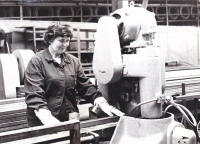 Leopoldina Čermáková at work in Liaz in Mnichovo Hradiště, ca. 1981