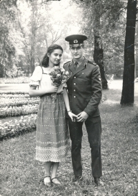 Natalya Gach visiting Alexander Kozlov during his military service, Kiev, 1981.