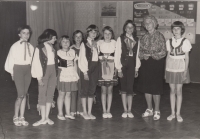 Mother Marie Řídká with a dance ensemble at the Slatiňany Osvětová beseda, 1988