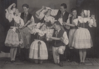 Sokol Academy (social event); Stanislav Řídký is kneeling, 1948