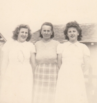 Sisters Zdeňka and Helena Kroupova with their mother, Oissel, 1945