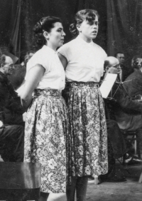 Jarmila Chovancová (left) singing a duet at a race meeting in Branec Ironworks, between 1950-1955