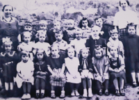 Petr Jauker in kindergarten, 1955, boy next to the teacher