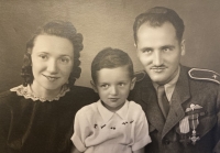 Josef Otisk with his parents in their first photograph together shortly after the war