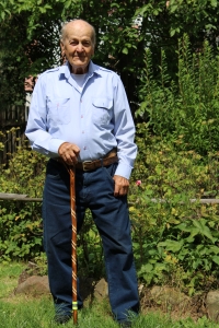 Zdeněk Bouček in his garden in Halouny in 2024