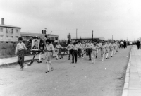 The May Day parade in Dolní Benešov, where Karel Matuška worked in the armature factory. Probably the beginning of the 1960s