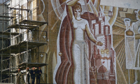 Building mosaic on the House of Culture, Barnaul, Siberia, USSR, 1973