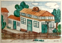 Alexandra Šmiřáková's native house in Suché Lazce, Opava region. Witness's own watercolour