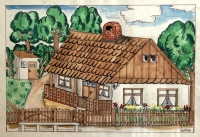 Heliodor Píka's native hosue in Štítina, Opava region. Witness's own watercolour