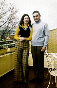 Zdenka Tichotová with her father Vladimír Tosek in Belgium, 1976