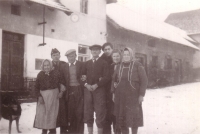 From left: Terezie Zárubová, Petr Trčka, František Siblík, František Záruba, František Trčka, Růžena Siblíková and Růžena Trčková at Třebsko 15, 1952