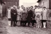 From left: Eva Trčková, Karel Bernášek, Marie Bernášková (née Trčková), Zdena Bernášková, Petr Trčka, Růžena Trčková, František and Růžena Siblíks, Karolina Trčková, Miloš Siblík, Jaroslava and František Trčkas, Jaroslava Trčková and Petr Trčka (below) in Třebsko, 1971