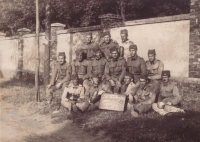 Petr Trčka (second left, middle row) at a military exercise in Trnava, 1928