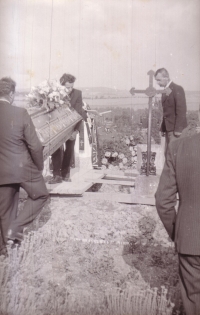 Sons František and Petr Trčka at the funeral of their father Petr Trčka, Třebsko cemetery, 5 July 1965