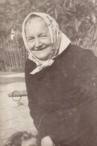 Terezie Zárubová in Třebsko in house No. 15, probably 1958