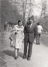 On a walk with her husband Josef, Vrchlabí, 1976