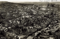 Photo of the town of Bamberg on a postcard, the Spinerei factory where the witness worked is marked on the top right, 1943