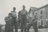 Czechoslovak soldiers in front of the DKNS building in South Korea